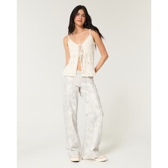 Hollister Women’s 000 / 23 Jeans Low Rise Baggy White Camo Denim Wide Leg Y2k - Picture 16 of 16